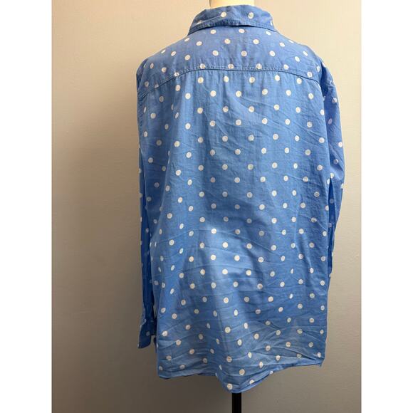 Talbots Blouse Sz LP Polka Dots Blue White Light Weight Pocket Sheer Long Sleeve - Picture 3 of 5